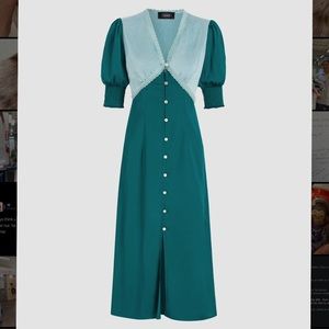 Green Lace Trim Maxi Dress